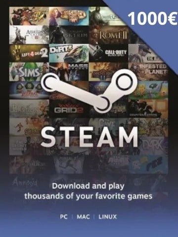 Steam Wallet Kartica (Steam Wallet Gift) 1000€ - Poklon Kartice Srbija